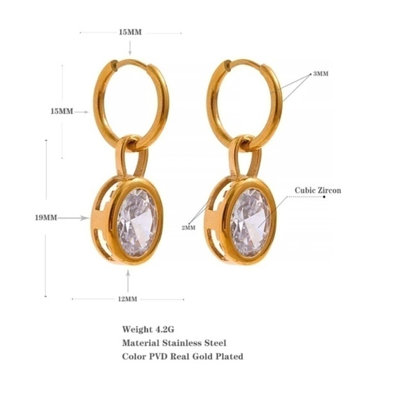 𝅺NEW 18k Gold Plated Huggie Oval Crystal Hoop Earrings - Picture 5 of 8